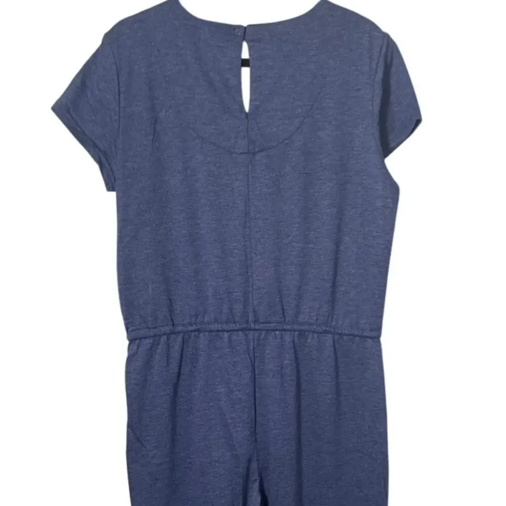 MUK LUKS French Terry Weekend Story Short Sleeve Jumpsuit in Heather Navy Size L - Picture 8 of 11